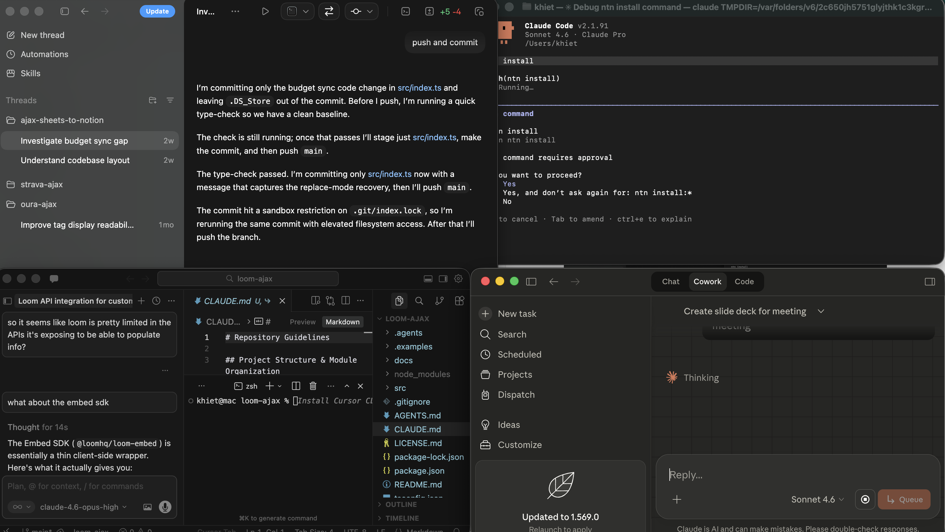 AI flow state managing multiple coding agents tackling 3 different problems at the same time while another creates a presentation for an upcoming customer meeting